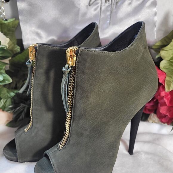 Giuseppe Zanotti Olive Green Peep Toe Front Zip Boots  Passione - Picture 8 of 13